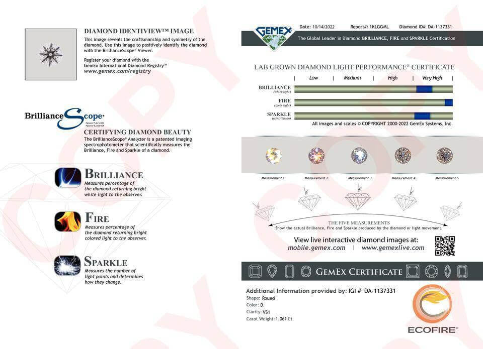 1.06 Carat Round Brilliant Lab Diamond Solitaire Engagement Ring - Shape of Brilliant