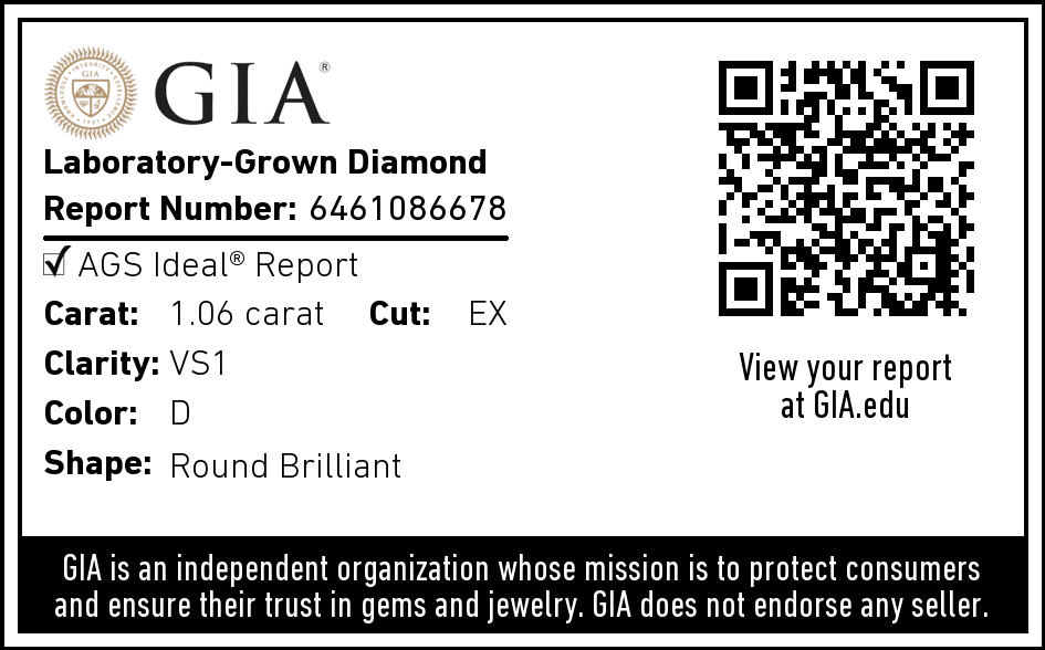 1.06 Carat Round Brilliant Lab Diamond Solitaire Engagement Ring - Shape of Brilliant