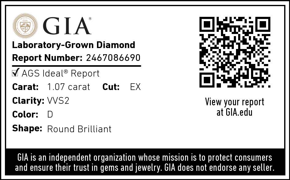 1.07 Carat Round Brilliant Lab Diamond Solitaire Engagement Ring - Shape of Brilliant
