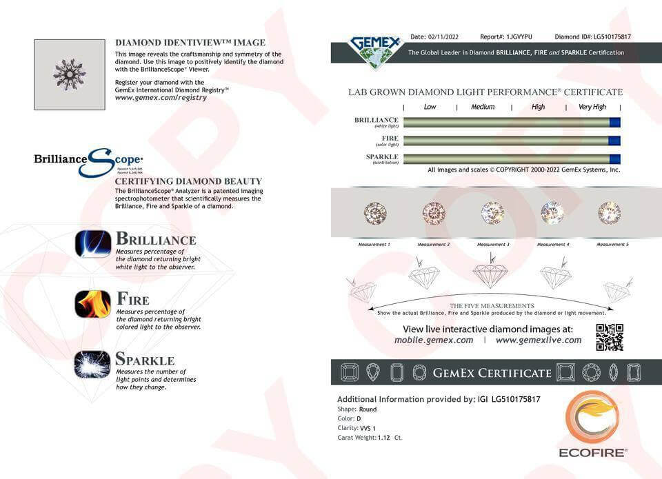 1.12 Carat Grown Diamond Engagement Ring - Shape of Brilliant