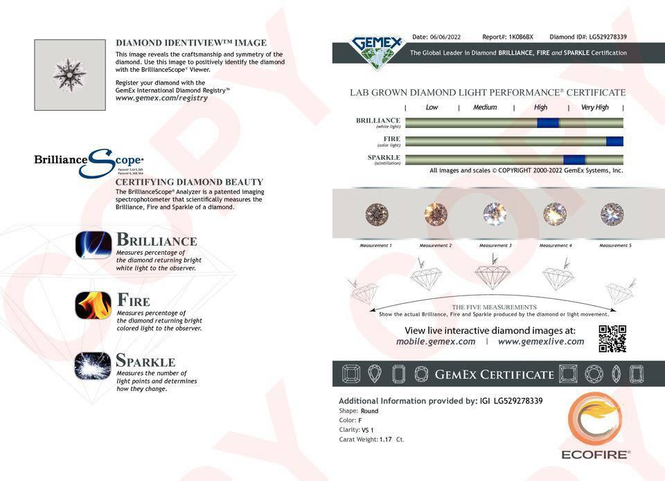 1.17 Carat Ideal Round Brilliant Lab Diamond Solitaire Engagement Ring - Shape of Brilliant