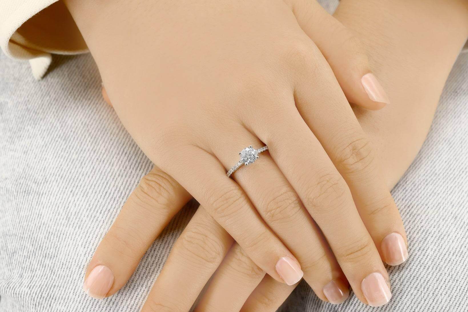 1.31 Carat White Gold Lab Created Diamond Engagement Ring - Shape of Brilliant