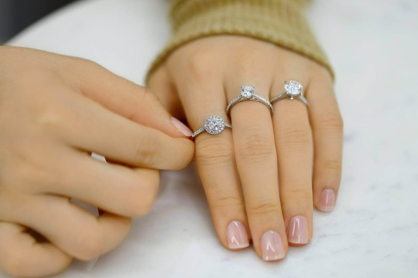 1.31 Carat White Gold Lab Created Diamond Engagement Ring - Shape of Brilliant