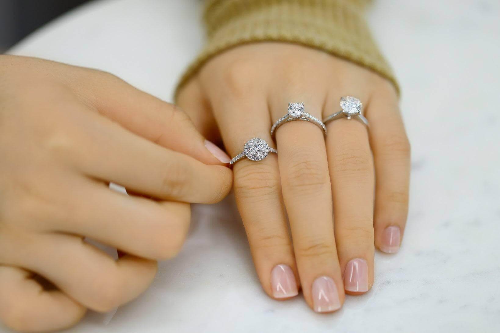 1.31 Carat White Gold Lab Created Diamond Engagement Ring - Shape of Brilliant