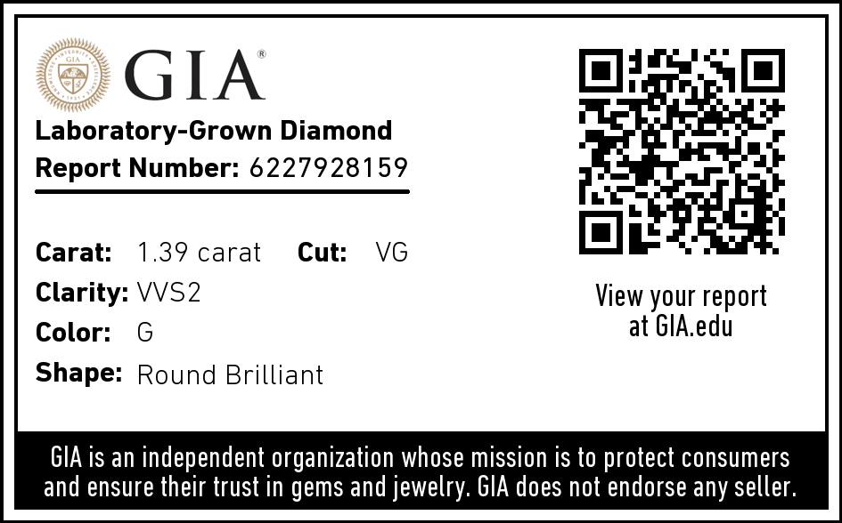 1.39 Carat Lab Created Round Brilliant Diamond Solitaire Ring - Shape of Brilliant