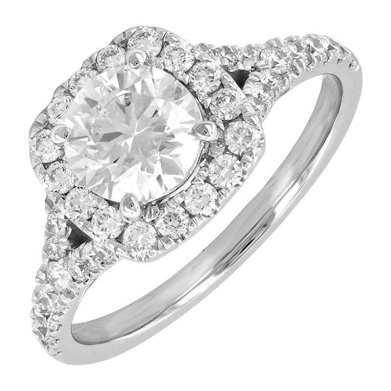 1.58 Carat White Gold Lab Diamond Cushion Halo Engagement Ring - Shape of Brilliant