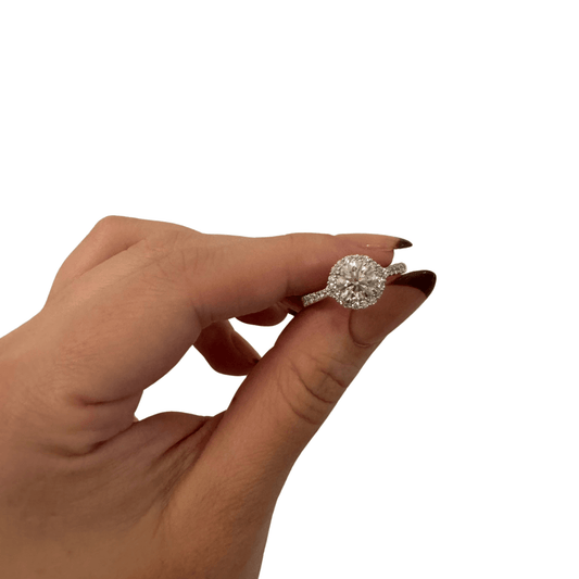 1.58 Carat White Gold Lab Created Diamond Halo Engagement Ring