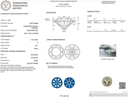 1.03 Carat Lab Grown Ideal Round Brilliant Diamond Solitaire Ring - Shape of Brilliant