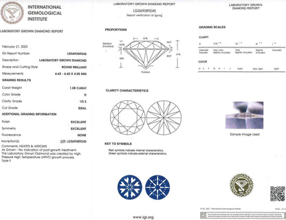 1.08 Carat Lab Grown Ideal Round Brilliant Diamond Engagement Ring - Shape of Brilliant