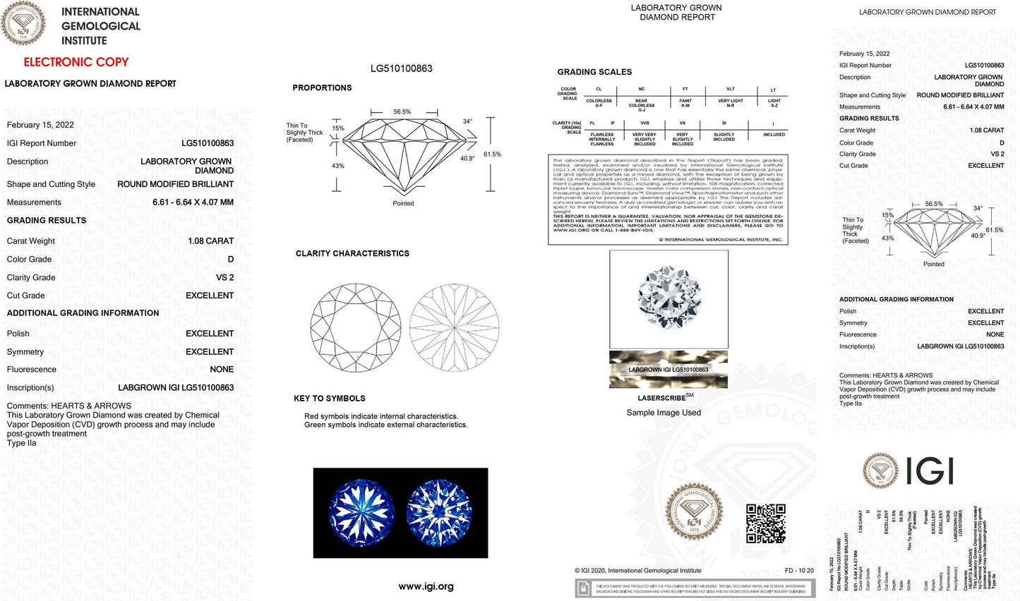 1.08 Carat Round Lab Created Diamond Engagement Ring - Shape of Brilliant