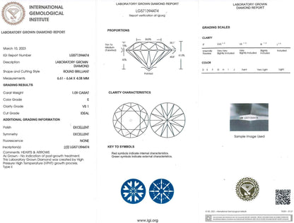 1.09 Carat Ideal Round Brilliant Lab Diamond Solitaire Engagement Ring - Shape of Brilliant